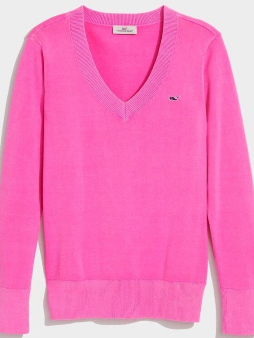 NWT Vineyard Vines HERITAGE COTTON Hot Pink V-Neck Sweater~S - Picture 3 of 13